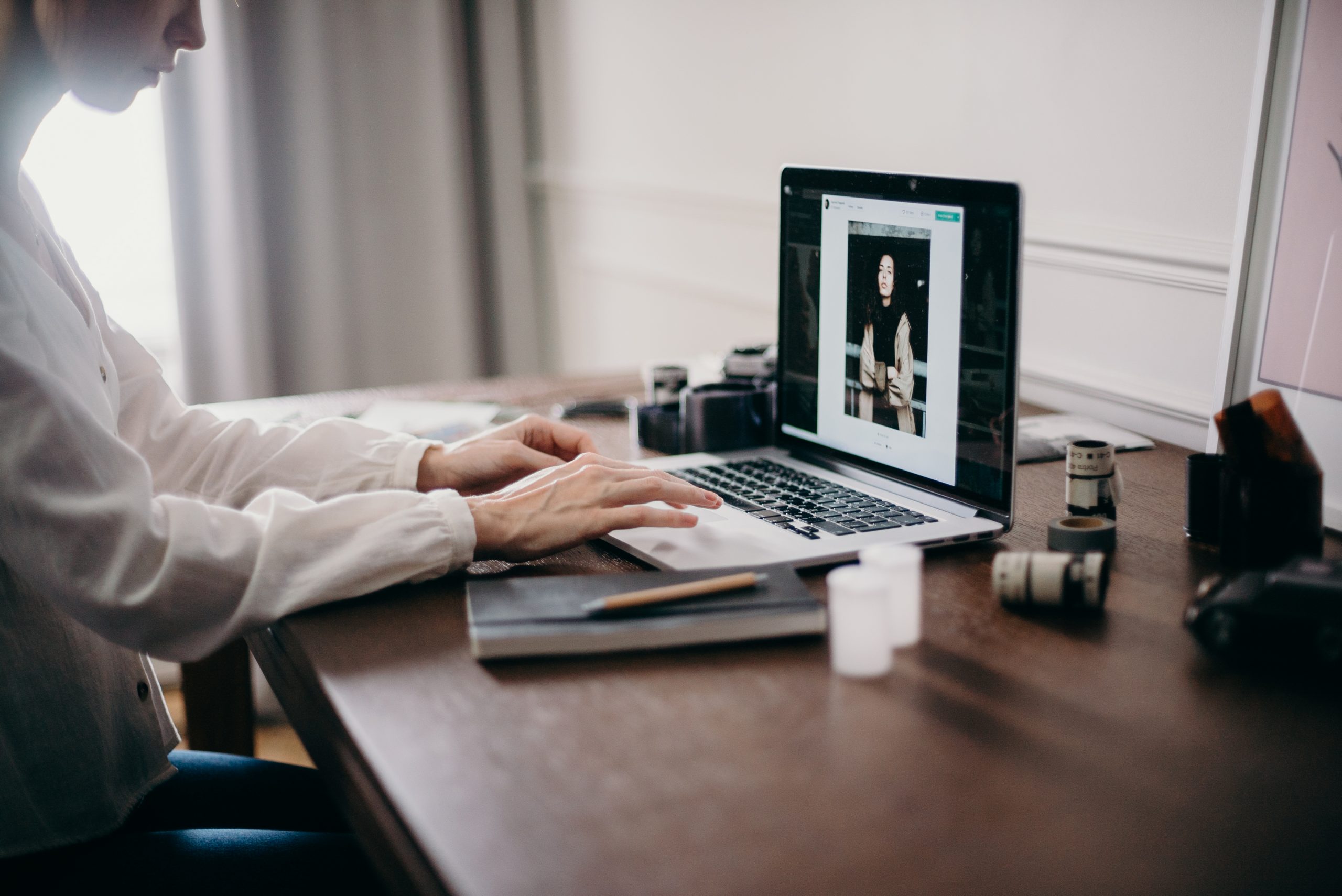 Woman blogging on her lap top