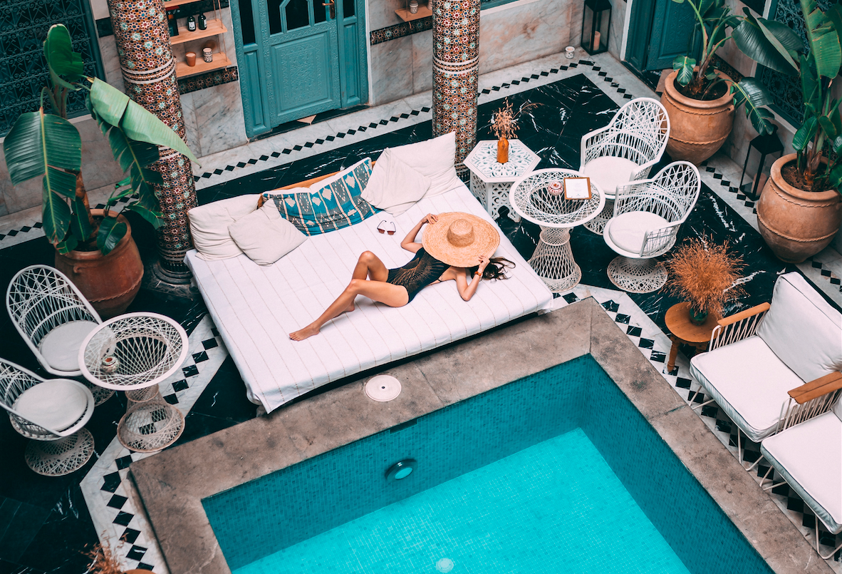 Woman bathin by pool
